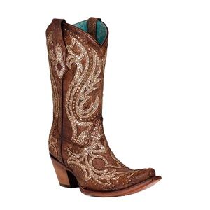 Corral Cognac Overlay & Studs with Crystals Western Boots - Style #C3825